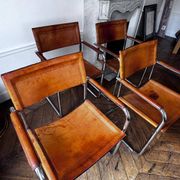 4 fauteuils cantilever Matteo Grassi en cuir cognac