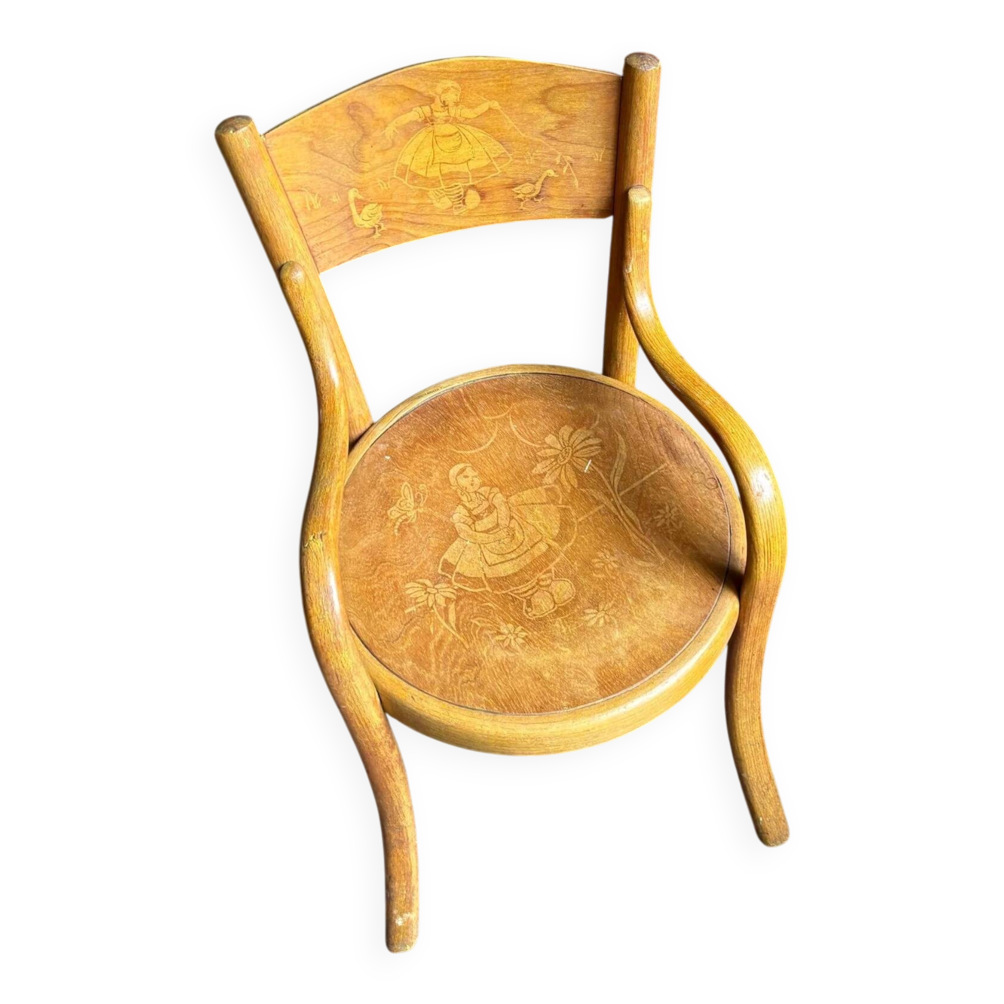 Fischel children's chair in curved wood and desk with 1 drawer