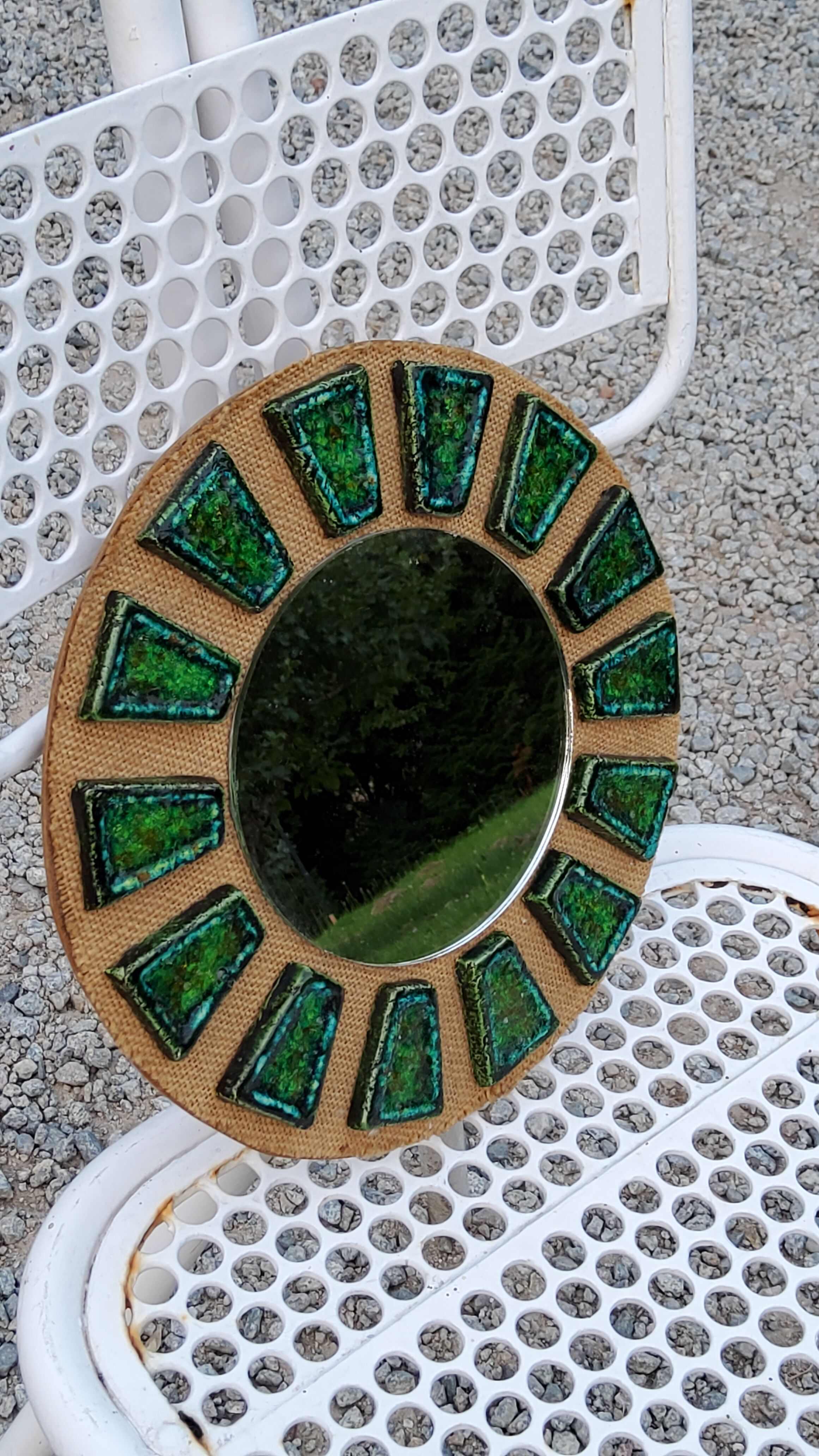 Miroir soleil en céramique des années 70