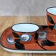 Vintage hand-painted set – tray + coconut tree + mini ramekin