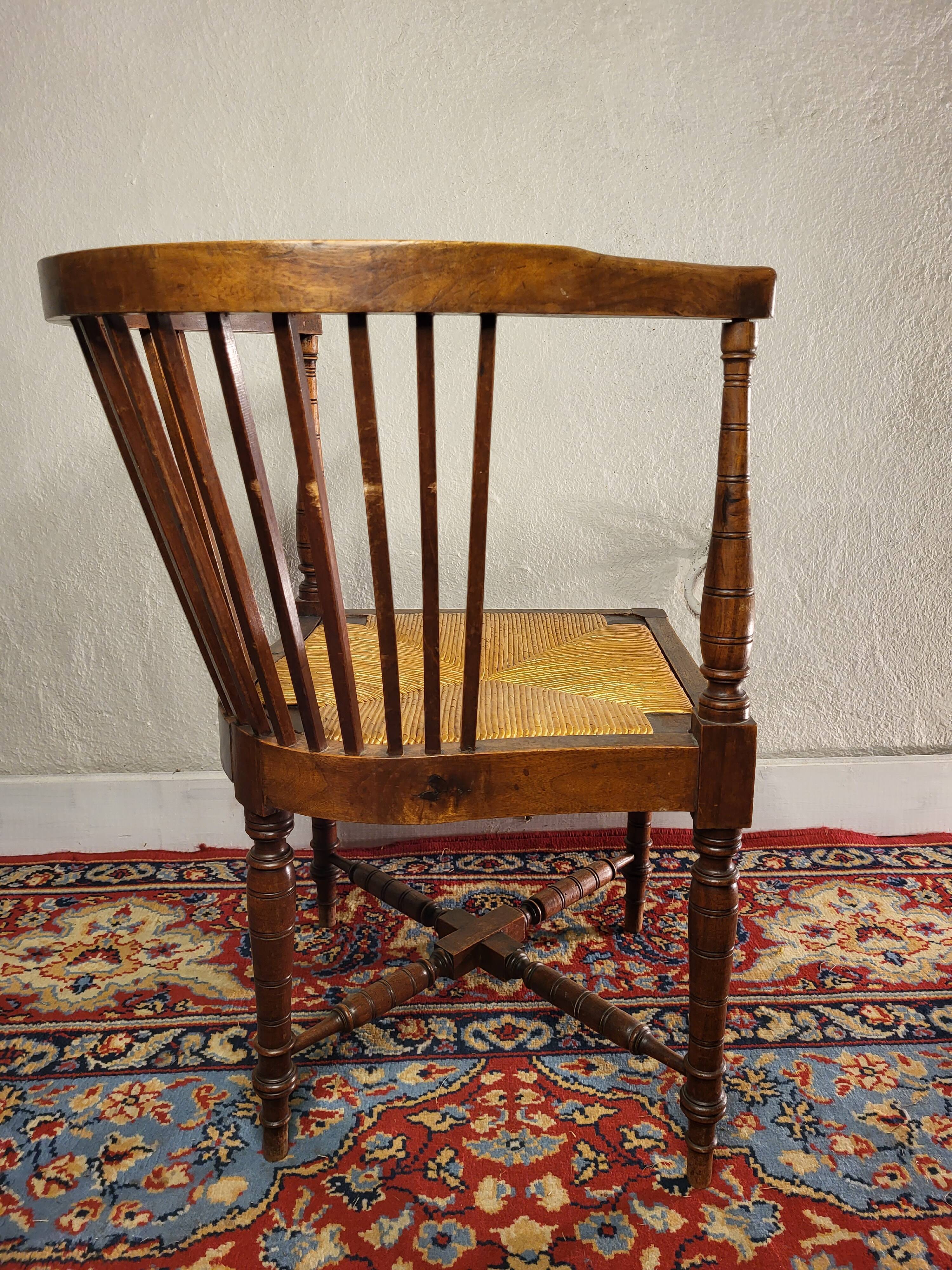 Corner chair wood & straw english xixth