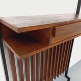 Meuble d’entrée vestiaire italien vintage avec miroir, tablettes en teck