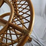 Table with rattan legs and glass top, 1970