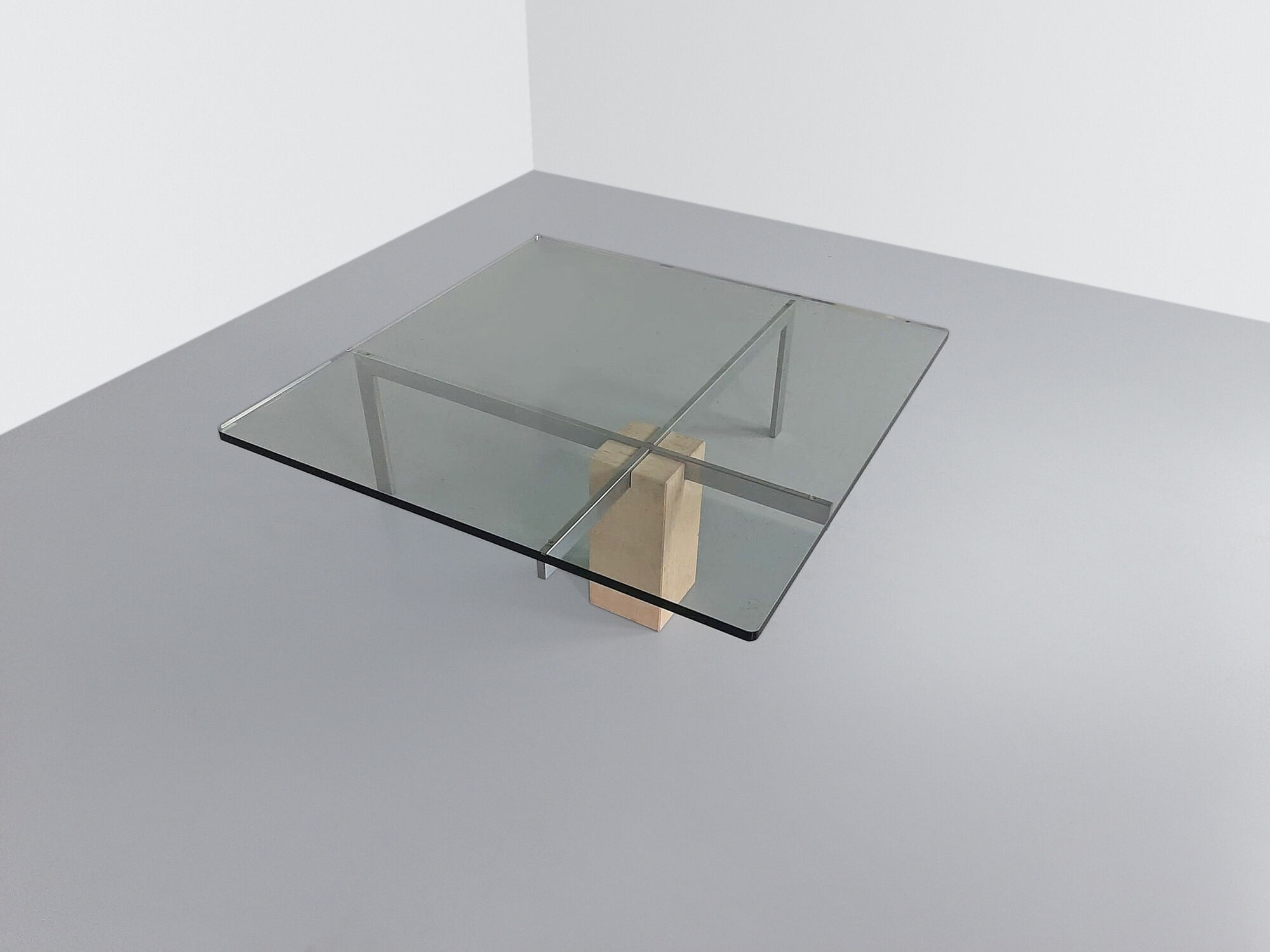 KW-1 glass and travertine coffee table by Hank Kwint for Metaform 1980s