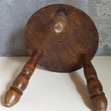 Low tripod stool in vintage turned solid wood