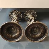 Pair of Art Nouveau style Koi Carp Candlesticks. In old gold patinated bronze.