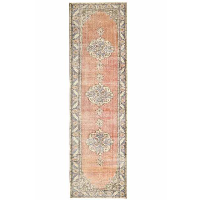 Vintage Turkish Oushak handmade wool cotton red runner rug 94x335