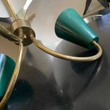 Vintage 3-light chandelier in gilded brass and metal from the 50s