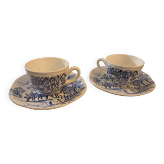 Duo of earthenware coffee cups by GIEN & ENOCH WEDGWOOD