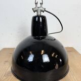 Industrial Black Enamel Factory Lamp with Cast Iron Top, 1950s