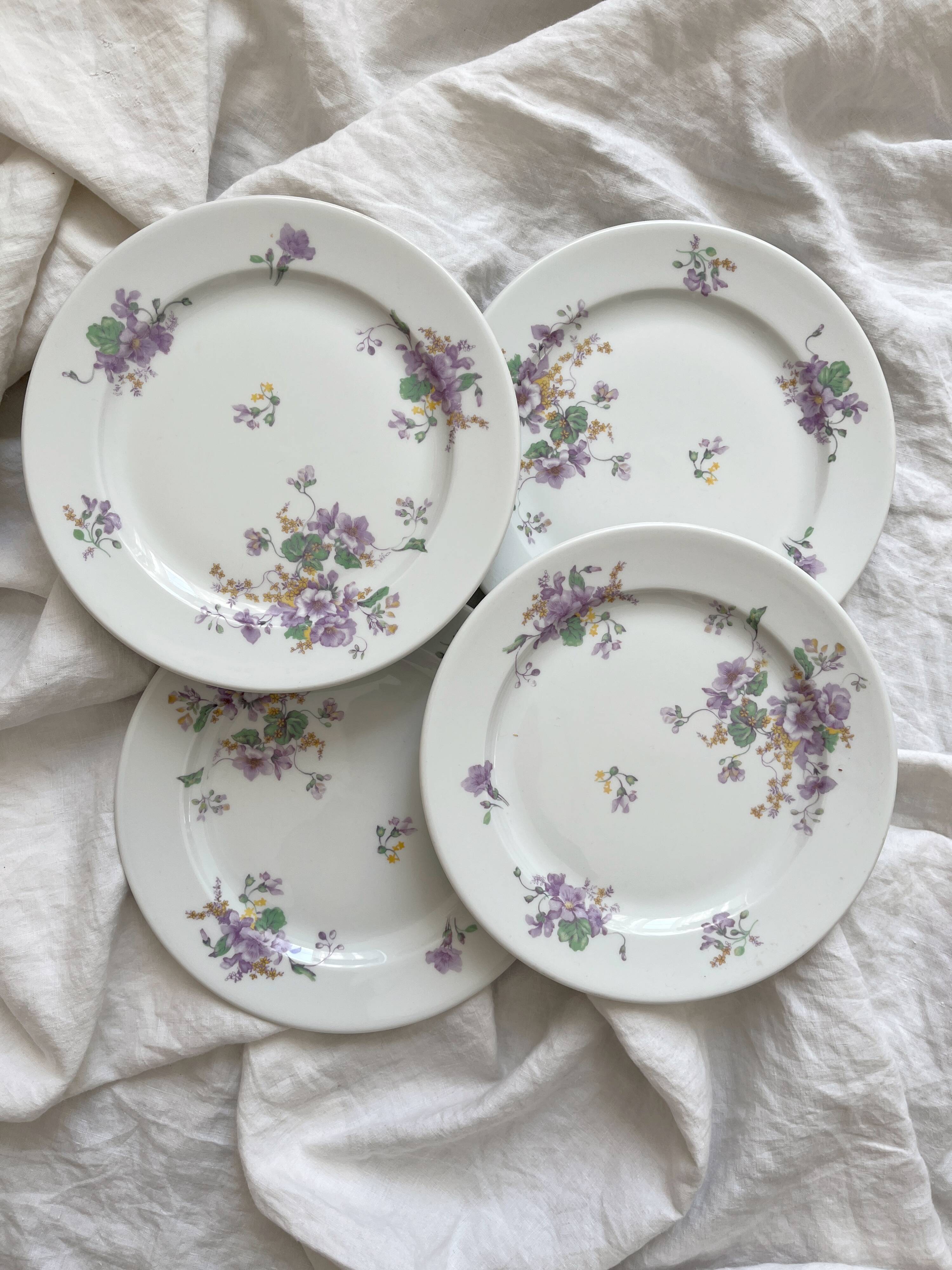 4 porcelain dessert plates with floral decoration by Bernardaud Limoges