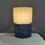 Sculptural table lamp in blue glaze with an abstract expression.