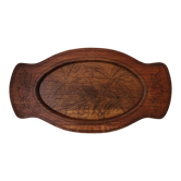 Vintage oak plateau engraved with parrots.