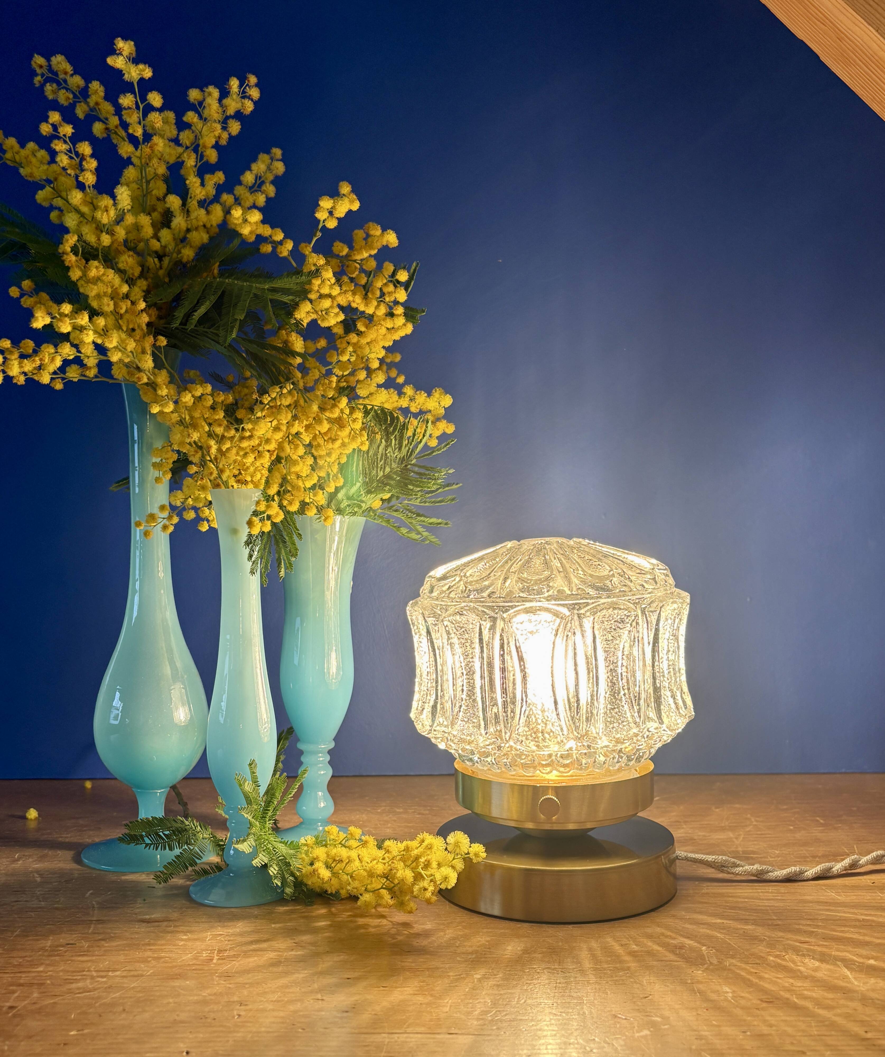 Vintage globe table lamp in moulded glass
