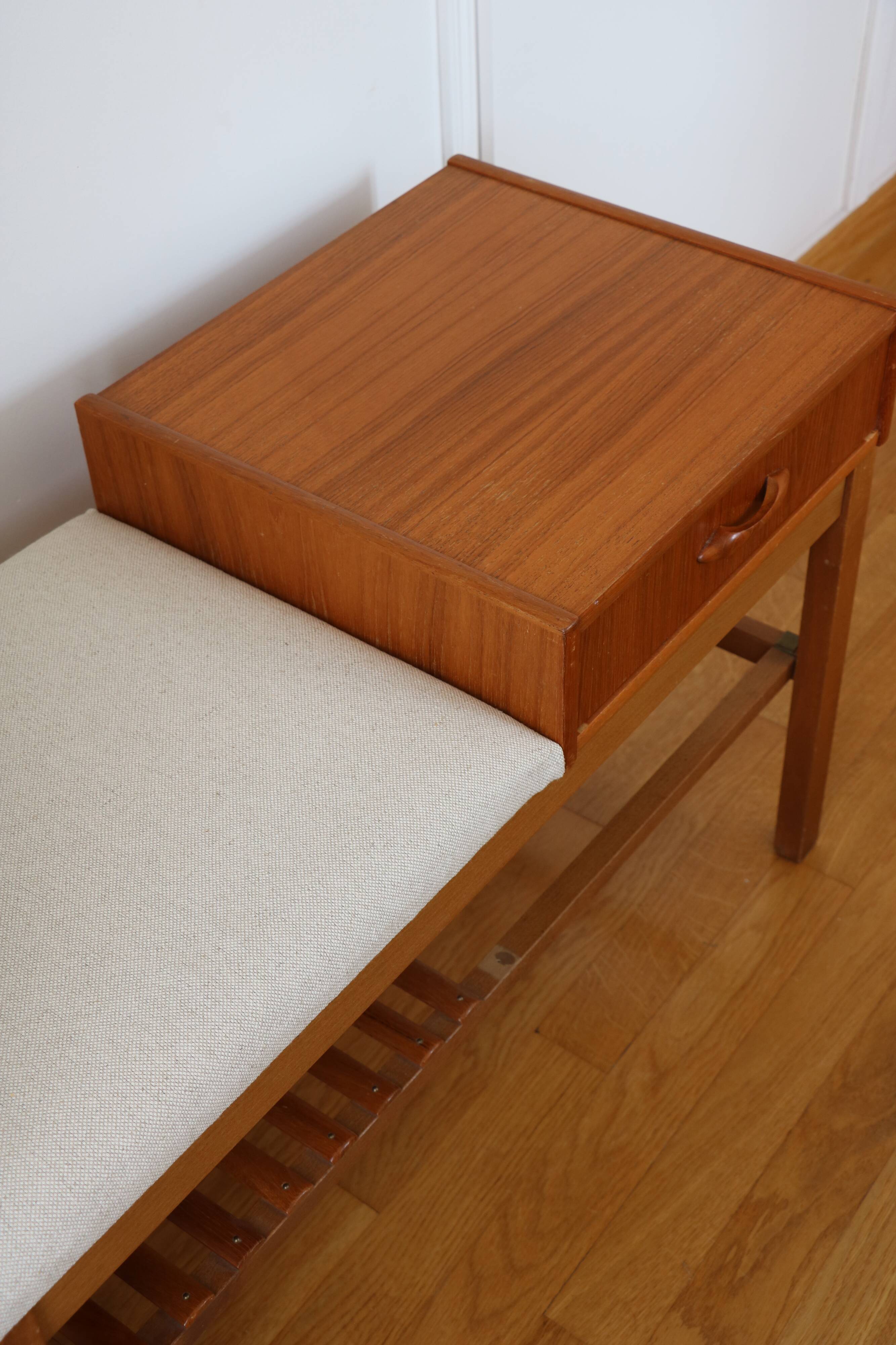 Entrance bench, Scandinavian modular telephone bench, teak, 1960