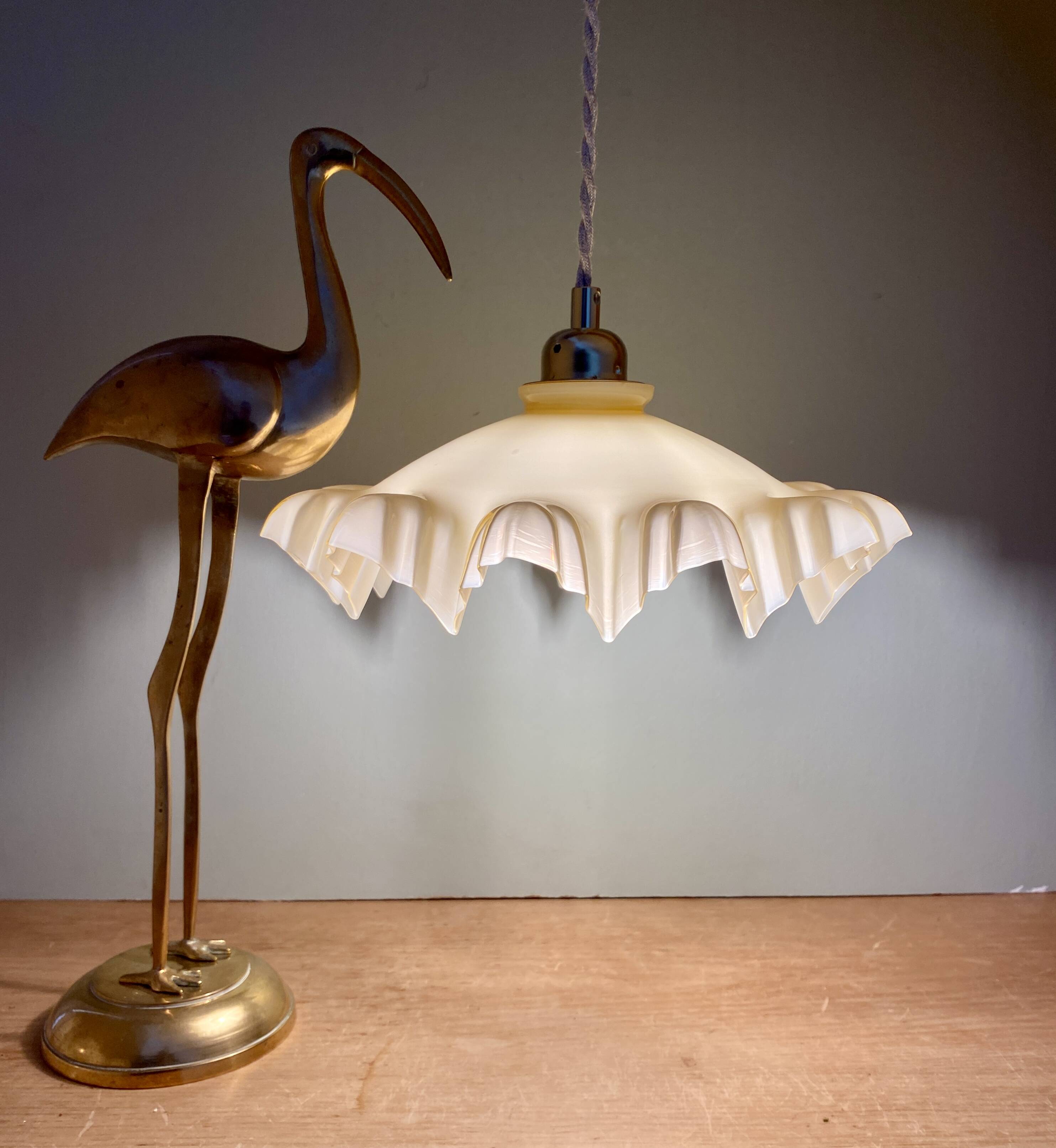Vintage lampshade pendant light in pale yellow opaline