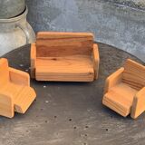 Set of furniture for dolls and dolls' houses, handcrafted, consisting of a sofa and two armchairs