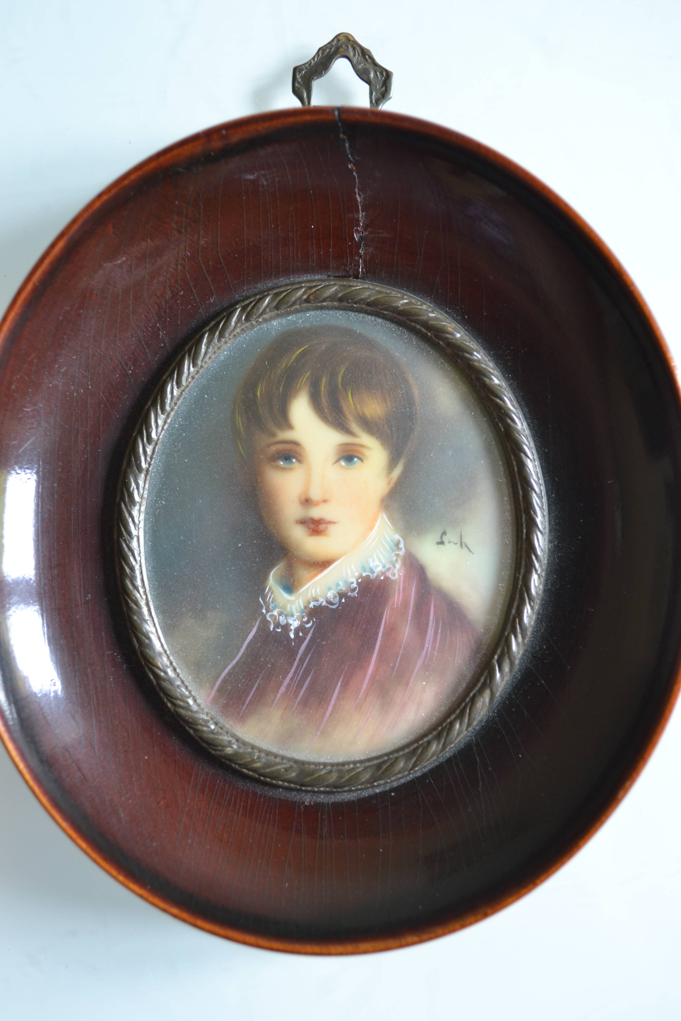 Miniature portrait of a young boy, framed and under glass