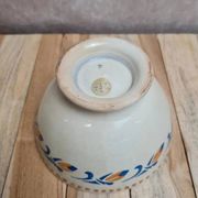 Bol ancien en terre de fer décor bleu et ocre vintage