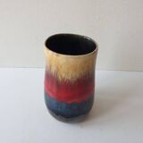 Vase vintage en céramique jaune, rouge et bleue