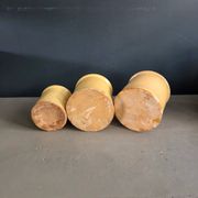Trio of ancient pots in yellow glazed terracotta.