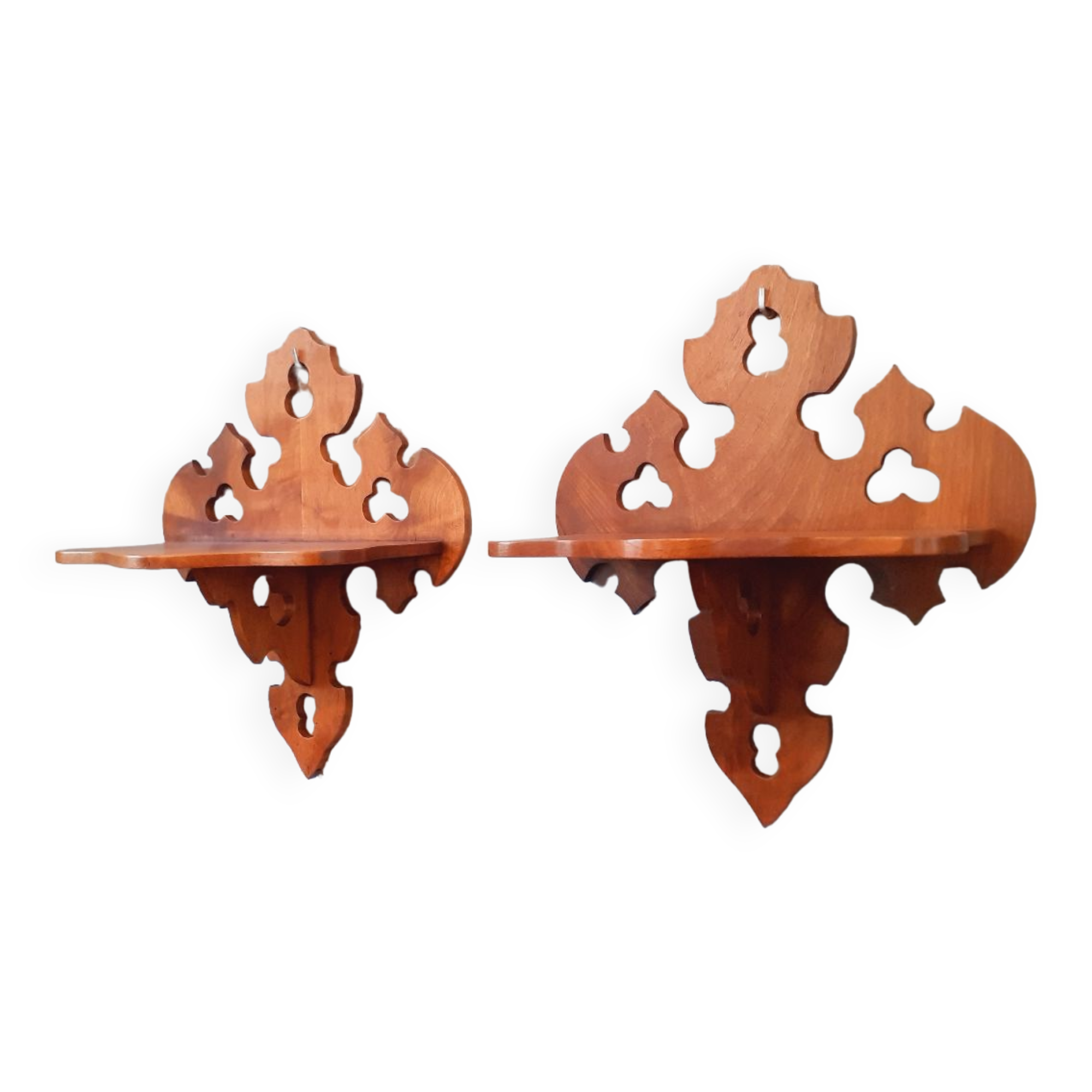 Pair of shelves late nineteenth century in solid walnut style Gothic