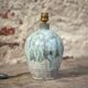 Vintage blue/grey glazed stoneware lamp, round lamp base, lamp stand.