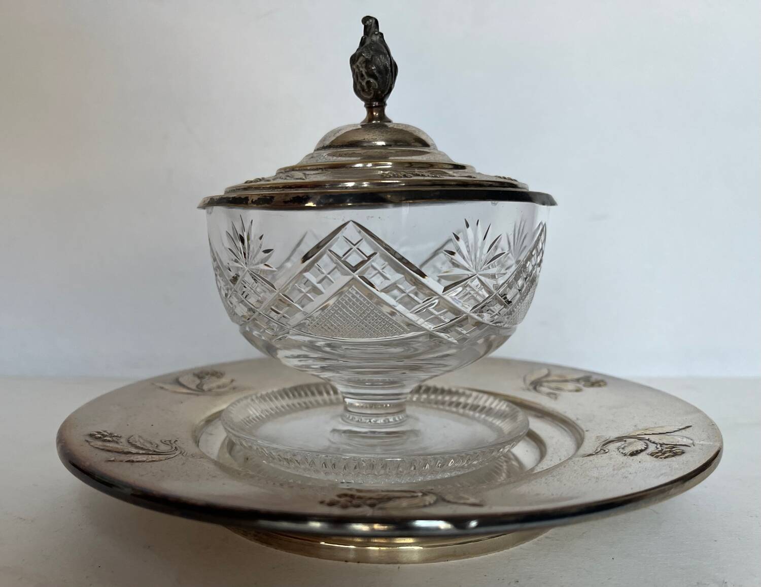 Crystal and silver-plated jam jar