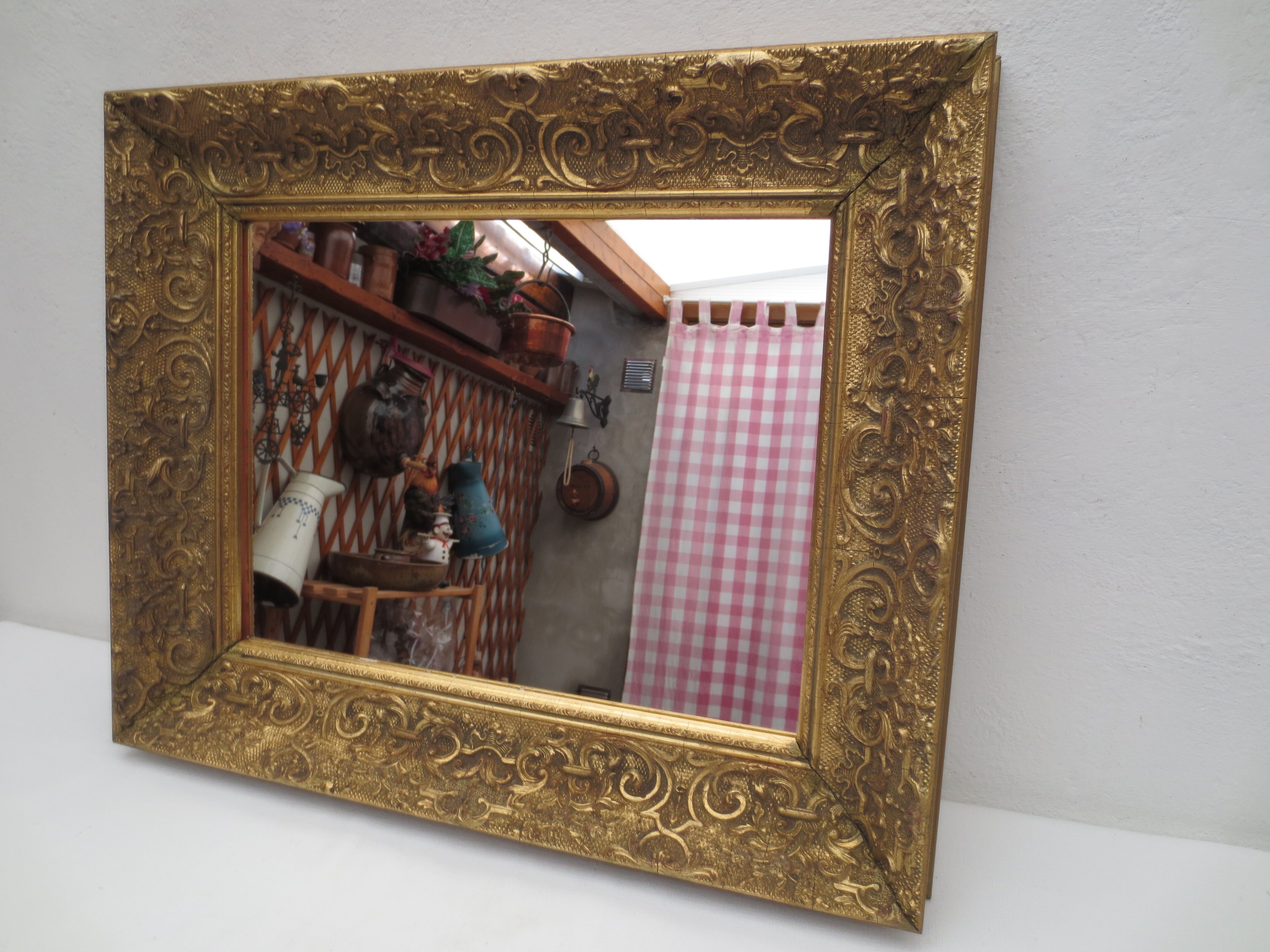 old rectangular mirror, gilded wood frame 44x54cm