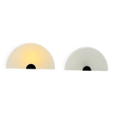 Pair of vintage wall sconces, matte black metal and frosted glass, France 70s