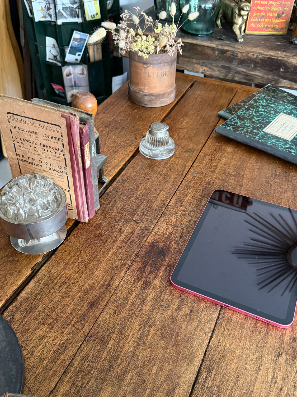 Old farmhouse table with turned legs