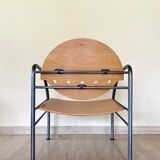 Pair of wooden and steel armchairs, 1980's