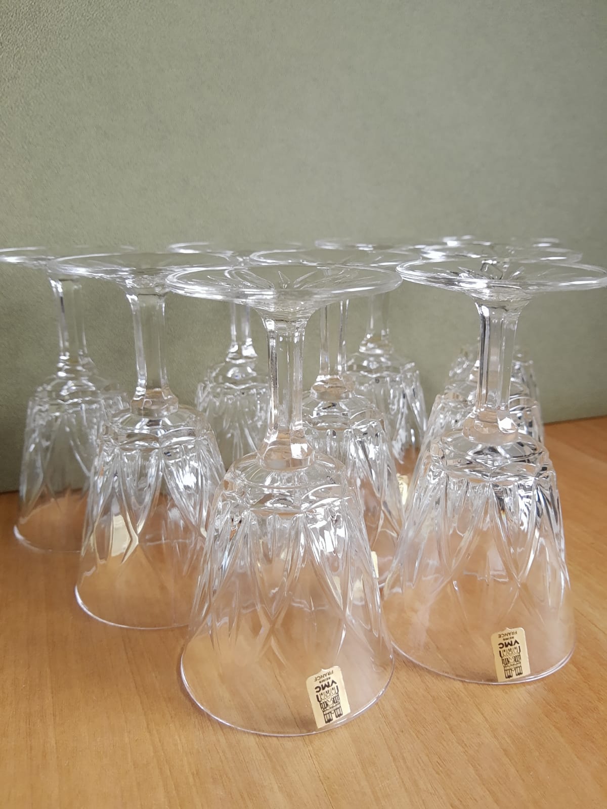 Set of 9 small glasses on foot Vmc Reims France vintage