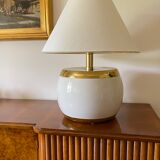 Monumental white ceramic and brass lamp base, italy 1970s