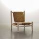 Charlotte Perriand Style Low Seat White Wicker Oak Lounge Chair and Stool