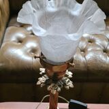 Lamp gilded bronze art nouveau, tulip blown glass with pattern