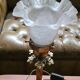 Lamp gilded bronze art nouveau, tulip blown glass with pattern
