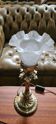 Lamp gilded bronze art nouveau, tulip blown glass with pattern