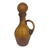 Carafe, golden yellow blown glass bottle Biot glassware signed, vintage