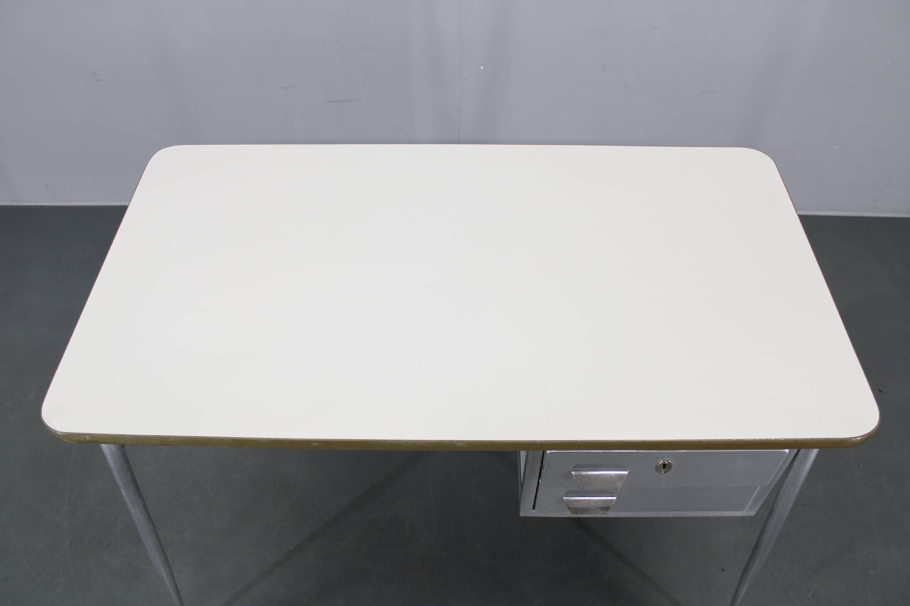 1950s Italian industrial metal and umakart desk — mid-century modern workstation