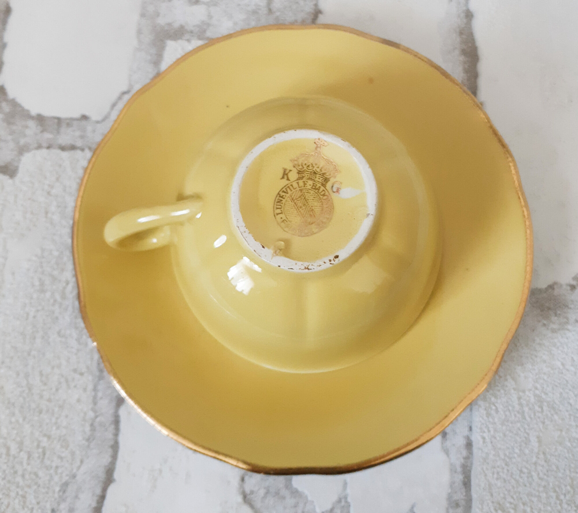 Yellow coffee cups Lunéville KG Badonwiller, antique French