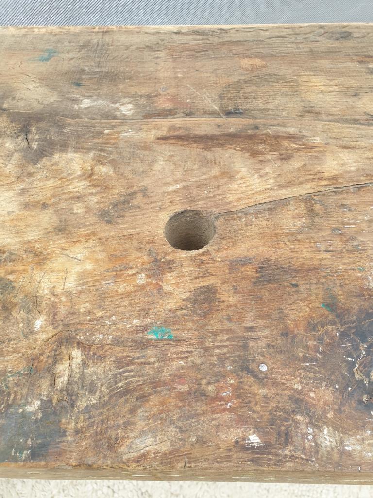 Restored solid wood workbench