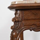 Pedestal table, old bedside table, Louis XV style, in wood and marble