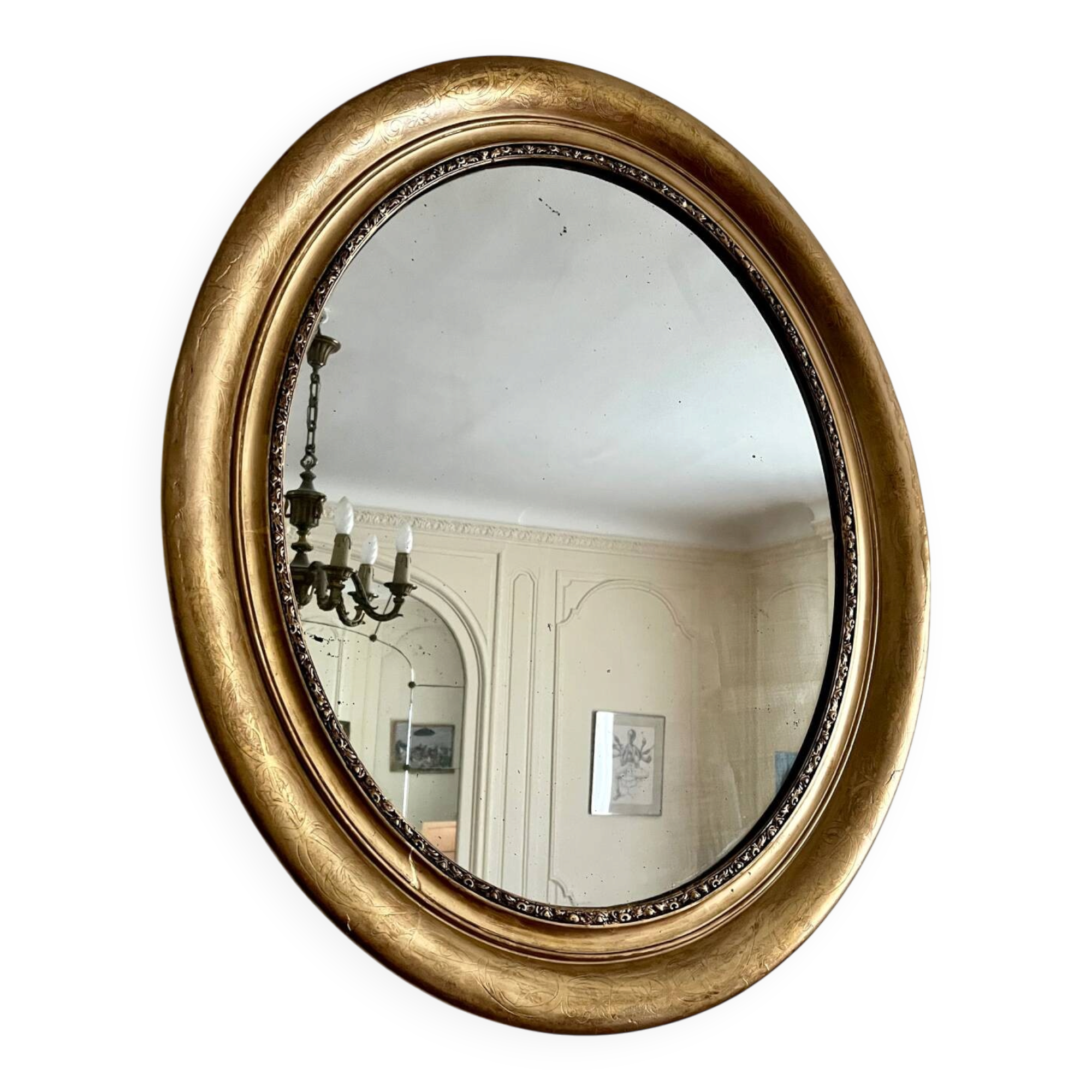 Large antique oval gilded mirror – Louis-Philippe period (circa 1840-1860)