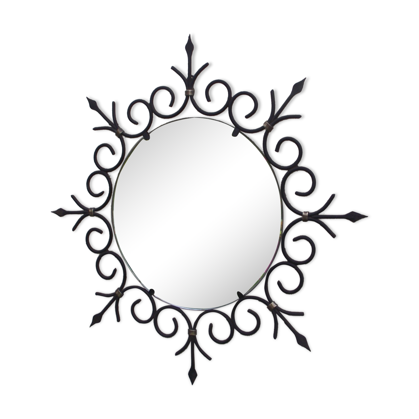 Mirror sun of the 50s in wrought iron and brass 55cm