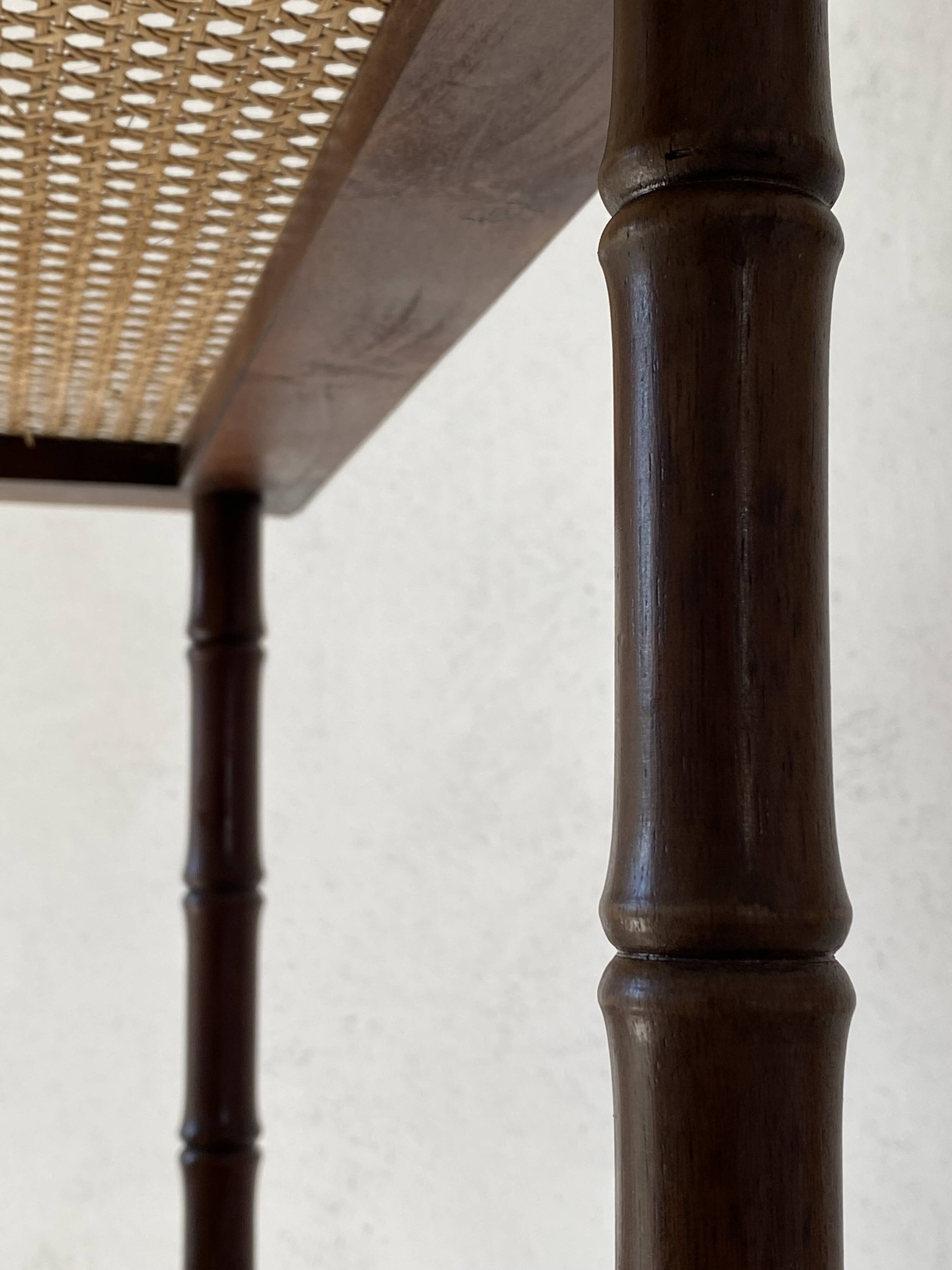 Vintage wooden shelf with cane, colonial style, 4 levels.