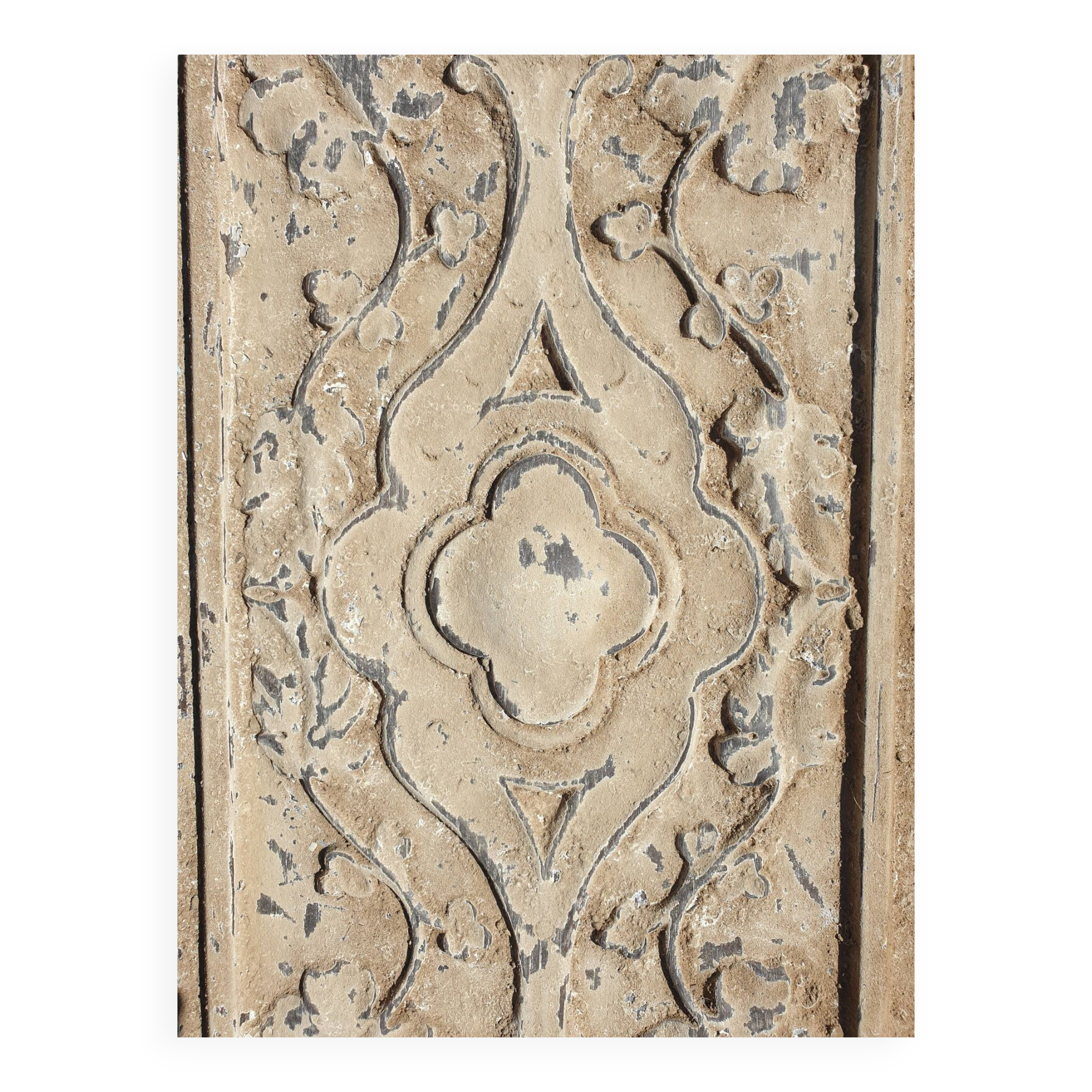 Polychrome carved wooden panel, wall element, old object