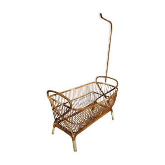Old crib, compass feet, rattan, wicker and scoubidou