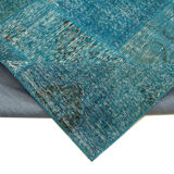 Handwoven anatolian contemporary 200 cm x 297 cm blue patchwork carpet