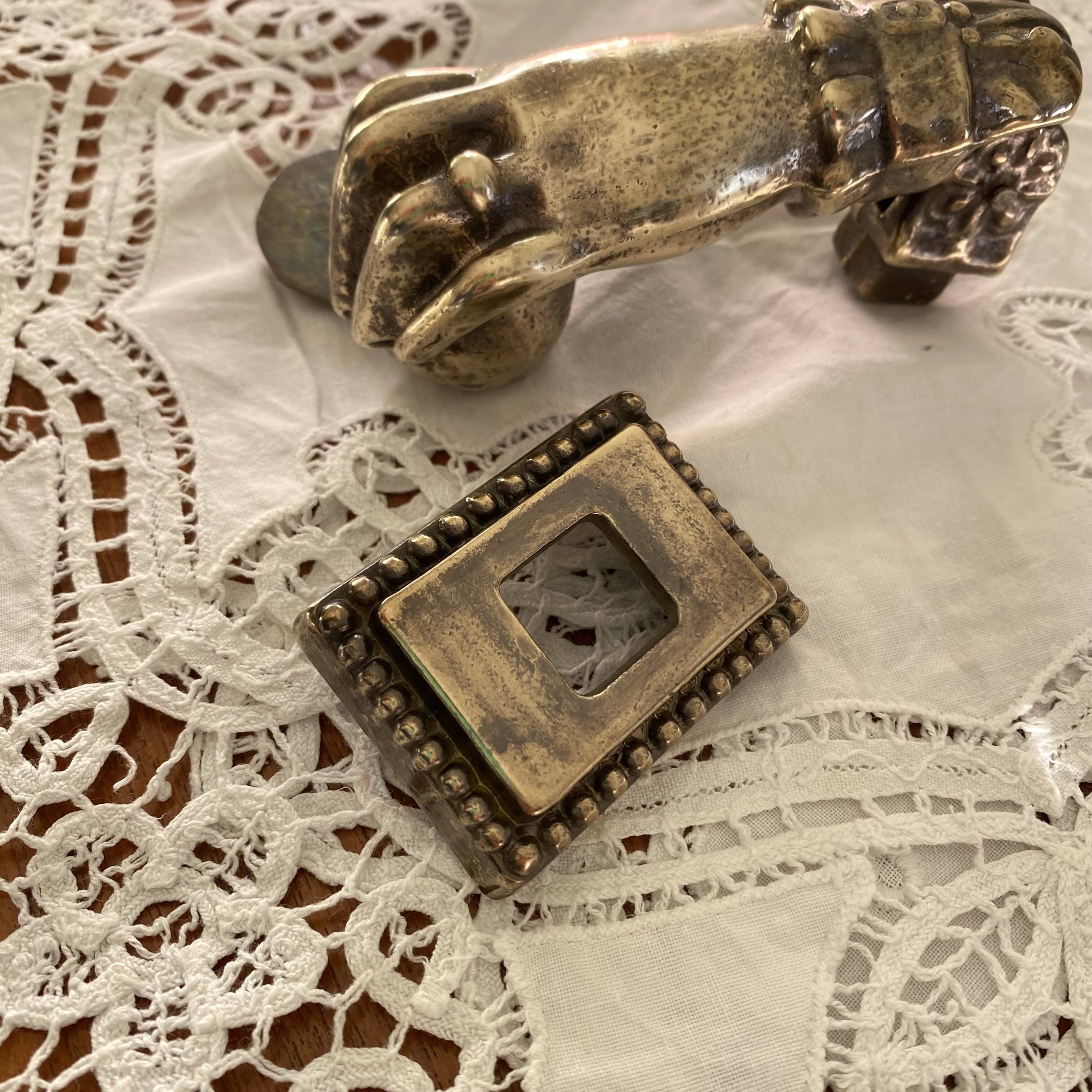 Antique Bronze Door Knocker Hand Ring Hammer Vintage